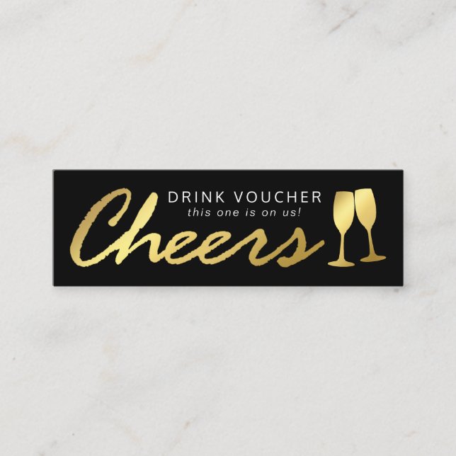 Eleganter Party Gratis Drink Gutschein | Black Gol Mini Visitenkarte (Vorderseite)
