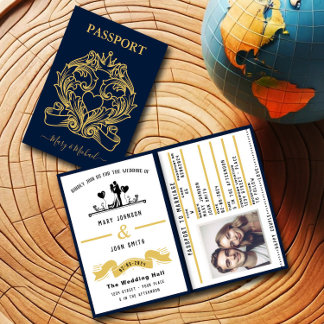 Eleganter Passport-Stil Hochzeit Einladung