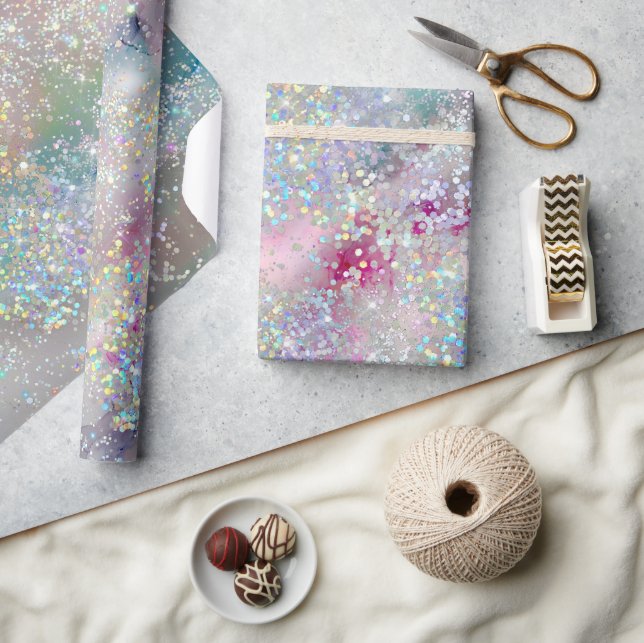 Eleganter Pastel Alcohol Ink Holographic Glitzer Geschenkpapier (Kunsthandwerk)