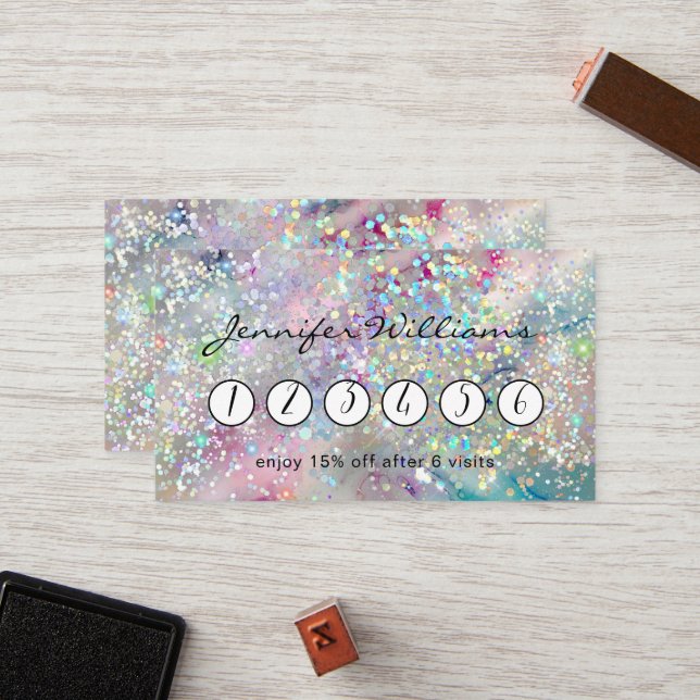 Eleganter Pastel Alcohol Ink Holographic Glitzer Treuekarte (Vorderseite/Rückseite Beispiel)