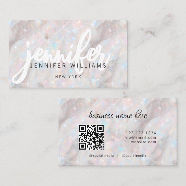 Eleganter Pastel Opal Stone Custom QR Code Eindeut Visitenkarte (Vorne/Hinten)
