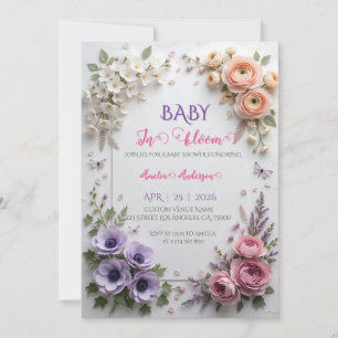 Eleganter Pastell-Blumengarten - Baby in Blüte Einladung