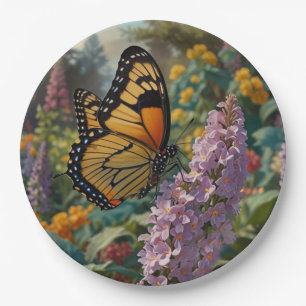 Eleganter Pastell-Wildblumengarten mit Schmetterli Pappteller