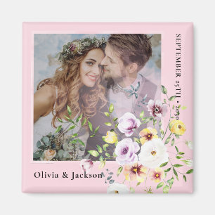Eleganter Pastell-Wildblumenrahmen Braut Bräutigam Magnet