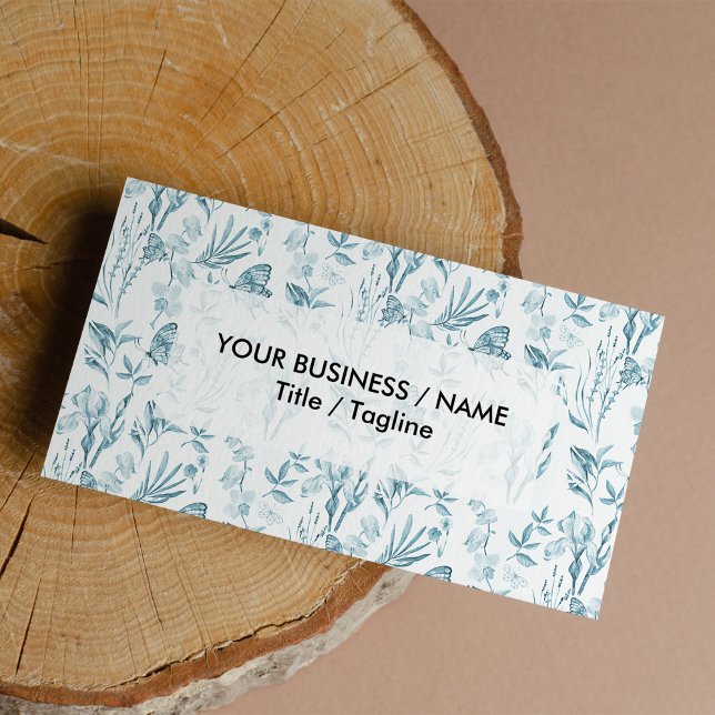 Eleganter pastellblauer Vintager Schmetterling Visitenkarte (Elegant pastel blue vintage butterfly floral )
