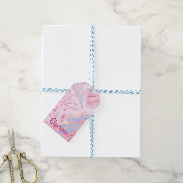 Eleganter, pastellfarbener, rosa orangefarbener Ma Geschenkanhänger (Mit Garn)