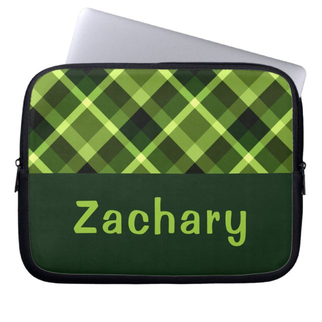 Eleganter Pea Green Kariert Monogram Laptop Sleeve (Vorderseite)