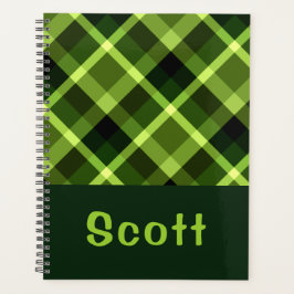 Eleganter Pea Green Kariert Monogram Planer