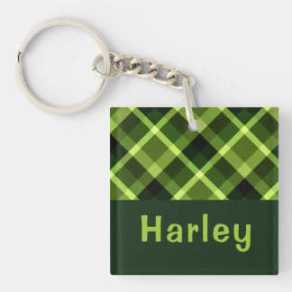 Eleganter Pea Green Kariert Monogram Square Schlüs Schlüsselanhänger
