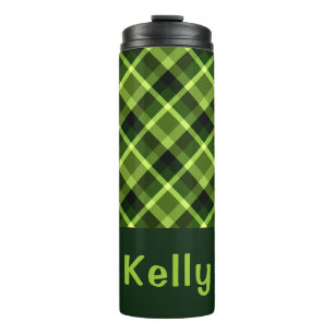 Eleganter Pea Green Kariert Monogram Thermal Tumbl Thermosbecher