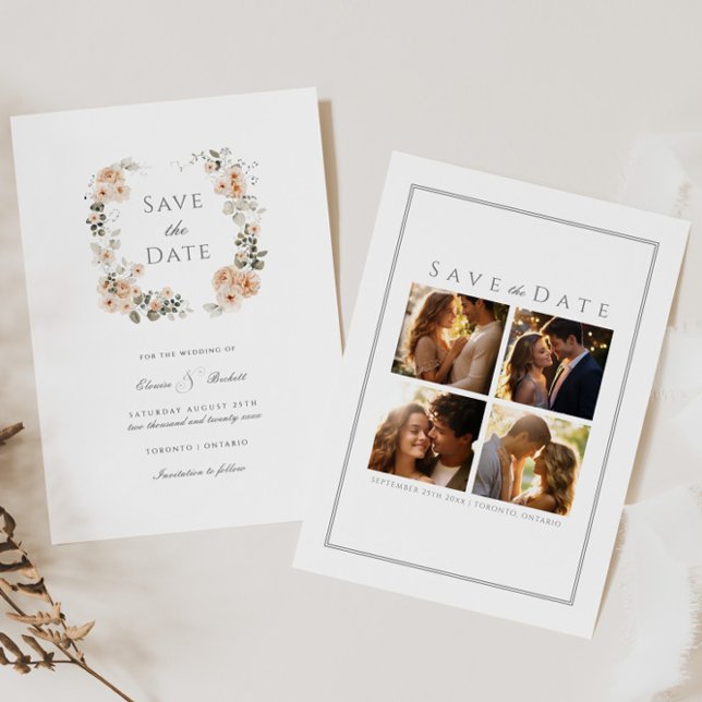 Eleganter Peach and Sage Floral Save the Date Einladung (Von Creator hochgeladen)