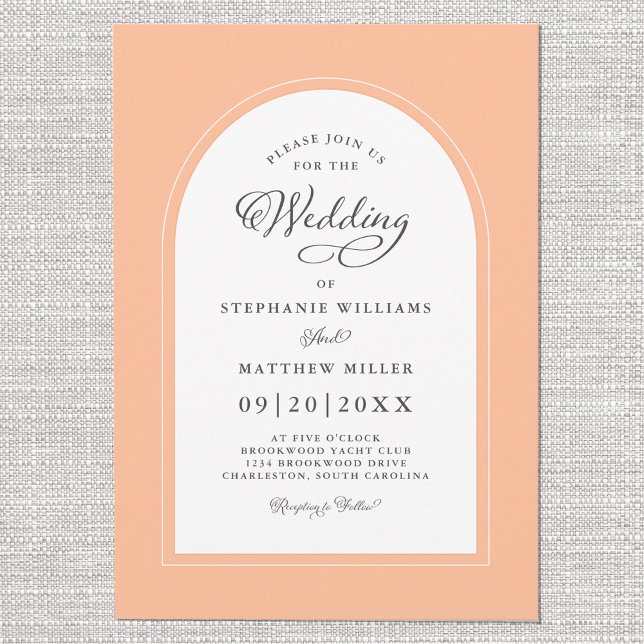 Eleganter Peach Arch Moderne Kalligrafie Hochzeits Einladung (Elegant Peach Arch Modern Calligraphy Wedding Chic Invitation)