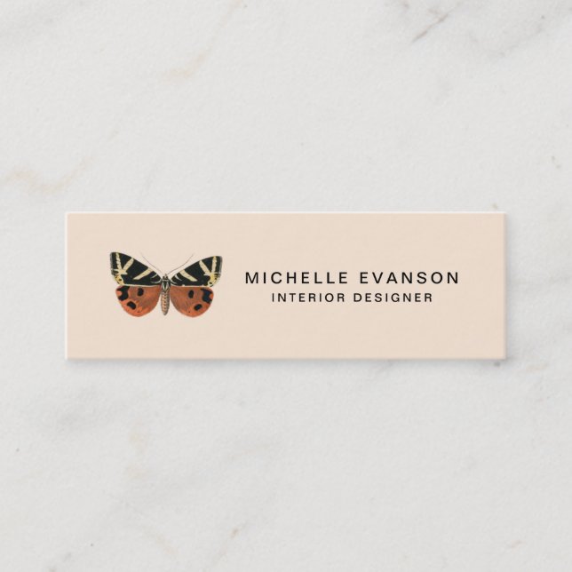 Eleganter Peach Butterfly Minimalistisch Beruflich Mini Visitenkarte (Vorderseite)