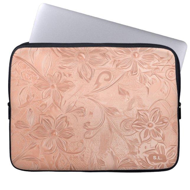 Eleganter Peach floral Laptop Sieb Laptopschutzhülle (Vorderseite)