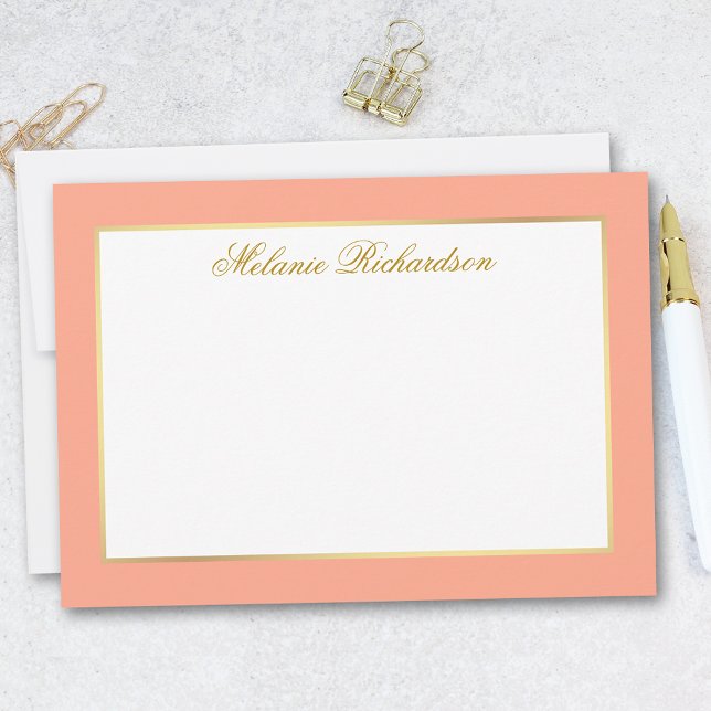 Eleganter Peach Gold Rahmen - Wählen Sie Größe - Mitteilungskarte (Customize to change text color, add more text or to change color of back of card.)