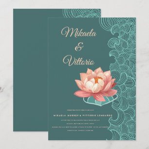 Eleganter Peach Lotus auf Aquamarine Einladung zur