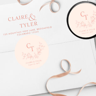 Eleganter Peach Wedding Umschlag Aufkleber / Gefal
