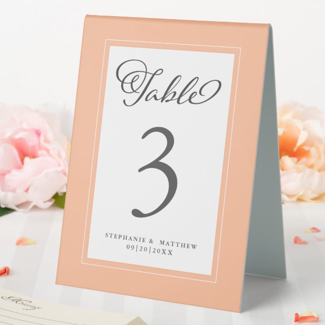 Eleganter Peach White Wedding Reception Chic Tischaufsteller (In Situ (Hochzeit))