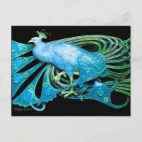 ELEGANTER PEACOCK IN BLAU SCHWARZ AQUAMARIN