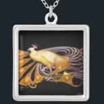 ELEGANTER PEACOCK IN GELB UND SCHWARZ VERSILBERTE KETTE<br><div class="desc">Farbiges und elegantes Design mit leuchtenden 3D-Edelsteinen Digitales Grafikdesign von Bulgan Lumini . Teil aus der neuen Kollektion ARCADIA .</div>