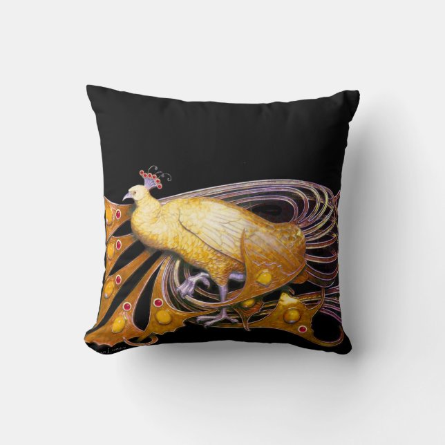 ELEGANTER PEACOCK IN GELBSCHWARZ KISSEN (Vorderseite)