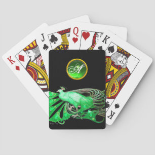 ELEGANTER PEACOCK IN GREEN-EMERALD-MONOGRAMM SPIELKARTEN