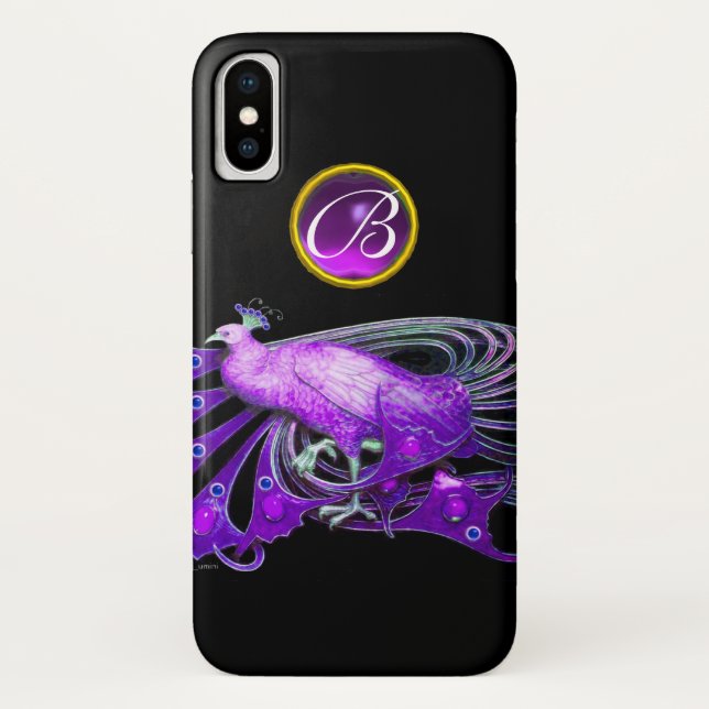 ELEGANTER PEACOCK IN LILA, AMETHYST MONOGRAMM Case-Mate iPhone HÜLLE (Rückseite)