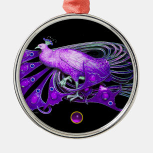 ELEGANTER PEACOCK IN LILA AMETHYST ORNAMENT AUS METALL