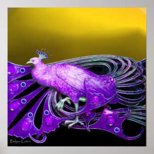 ELEGANTER PEACOCK IN LILA GELB POSTER