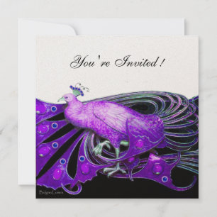 ELEGANTER PEACOCK IN LILA, SCHWARZEN Metallic Einladung