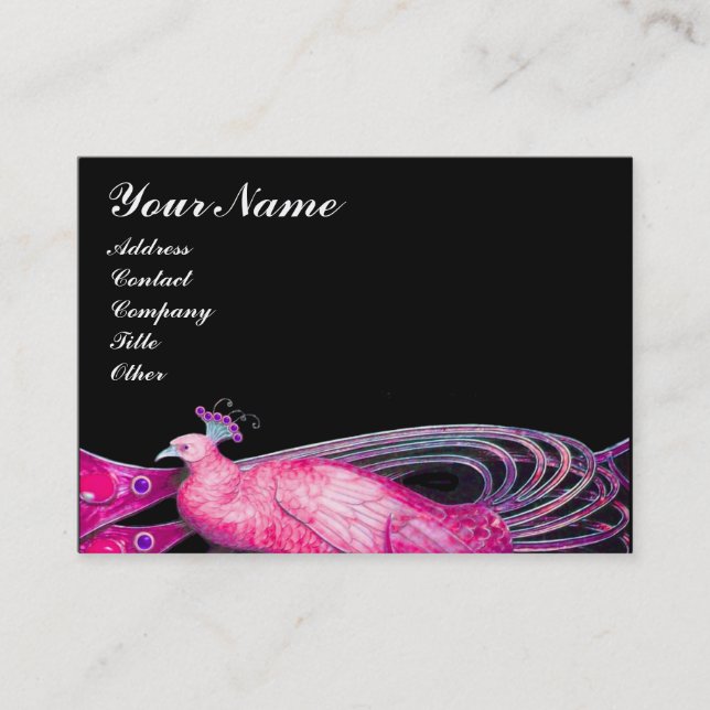 ELEGANTER PEACOCK IN PINK FUCHSIA, SCHWARZ VISITENKARTE (Vorderseite)