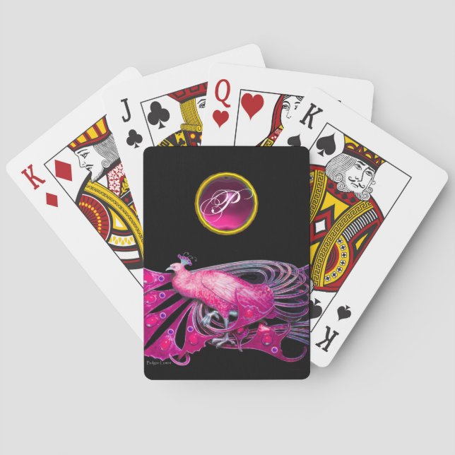 ELEGANTER PEACOCK IN PINK LILA, AMETHYST MONOGRAMM SPIELKARTEN (Rückseite)