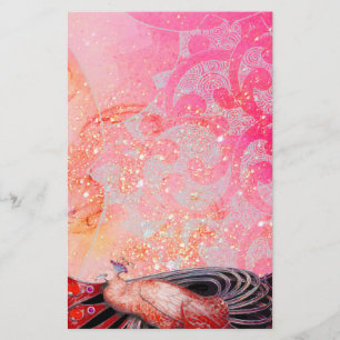 ELEGANTER PEACOCK IN RED SPARKLING PINK FUCHSIA BRIEFPAPIER