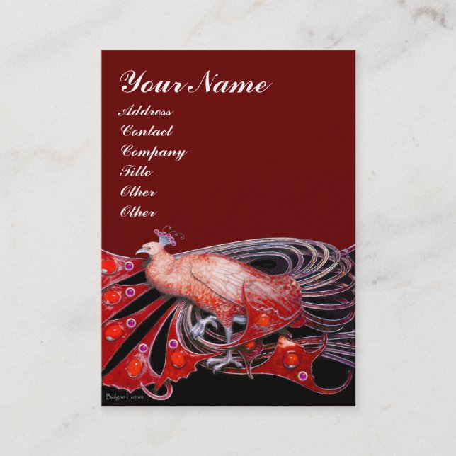 ELEGANTER PEACOCK IN ROT, SCHWARZ VISITENKARTE (Vorderseite)
