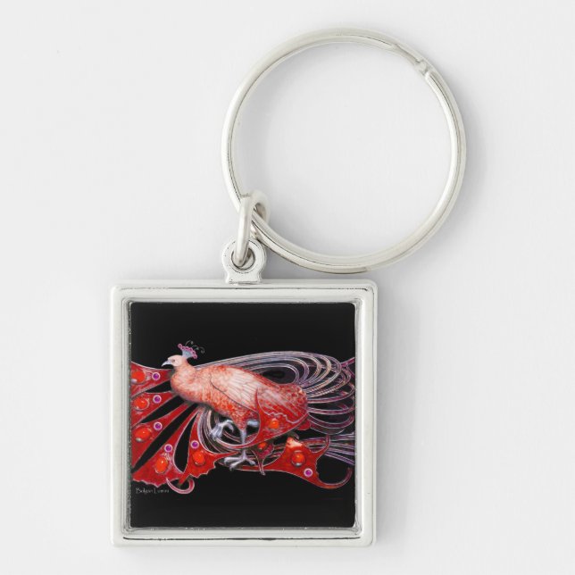 ELEGANTER PEACOCK IN ROT UND SCHWARZ SCHLÜSSELANHÄNGER (Vorne)