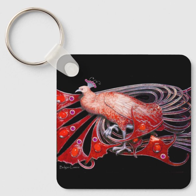 ELEGANTER PEACOCK IN ROT UND SCHWARZ SCHLÜSSELANHÄNGER (Vorderseite)