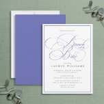 Eleganter Periwinkle Calligrafy Brunch mit Bride Einladung<br><div class="desc">Formlicher,  eleganter,  moderner Brunch mit Brautdusche und verzierter,  moderner Kalligraphie in Periwinkle mit zartem Randstreifen. Personalisieren Sie Ihre Daten in schwarz und weich. Kontaktieren Sie Designer für passende Produkte. Copyright Anastasia Surridge für Elegant Invites,  alle Rechte vorbehalten.</div>