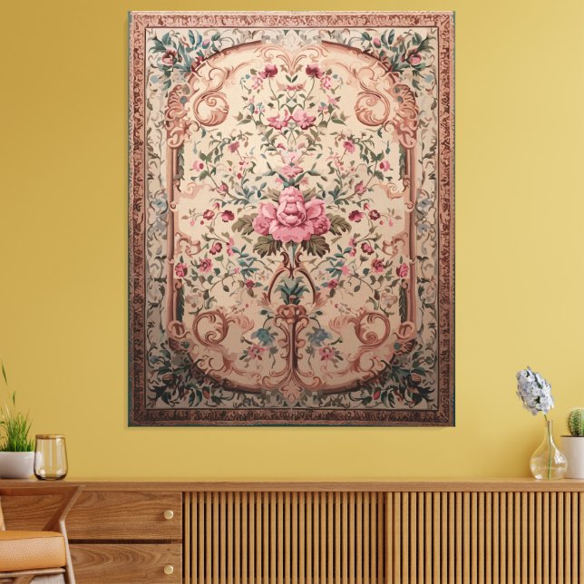 Eleganter Persischer Blumenrug Stretched Canvas Pr Leinwanddruck (Insitu (Wohnzimmer))