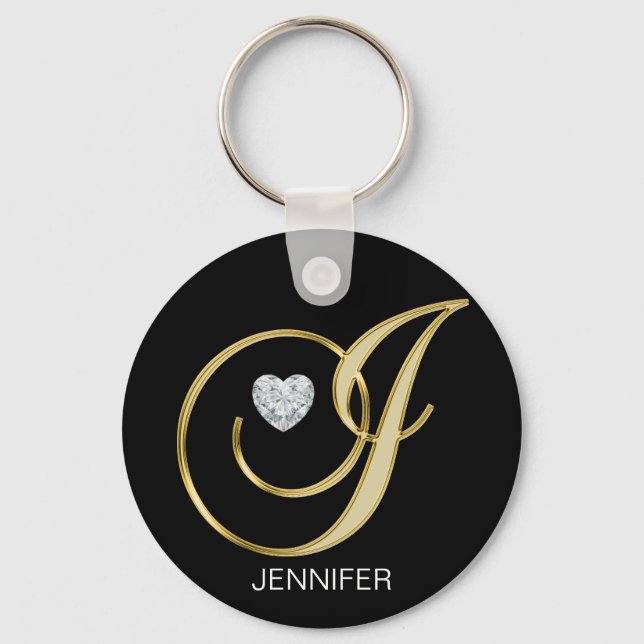 Eleganter Personalisiert Gold Mit Monogramm Letter Schlüsselanhänger (Vorderseite)