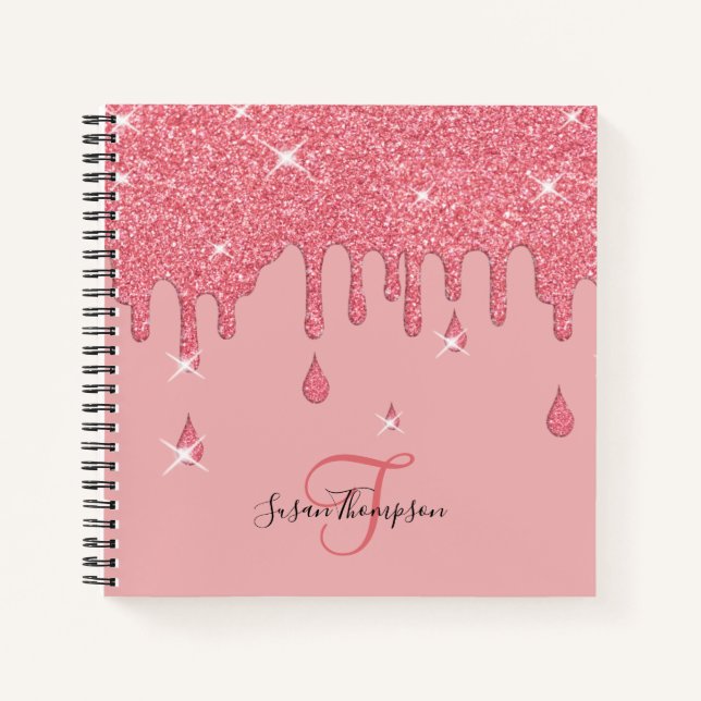 Eleganter Personalisiert rosa Glitzer Effekt Glitz Notizbuch (Vorderseite)