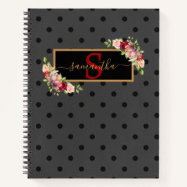 Eleganter Personalisierter Black Polka Dot und Ros Notizbuch