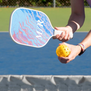 Eleganter Personalisierter Blau- und Rosa Marmor Pickleball Schläger