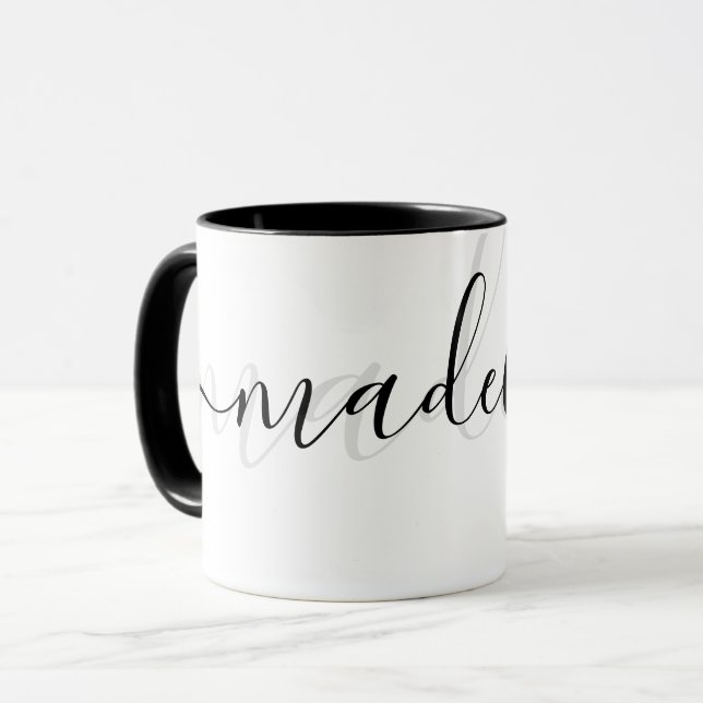 Eleganter Personalisierter Chic Modernes Grau und  Tasse (Vorderseite Links)
