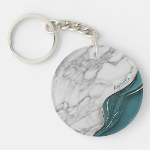 Eleganter Personalisierter dunkler Aquamariner Gol Schlüsselanhänger