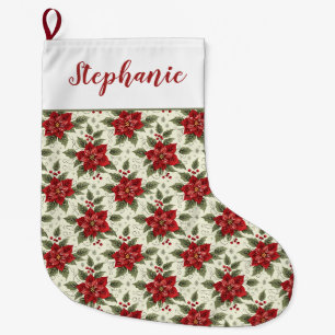 Eleganter personalisierter floraler Weihnachtsster Großer Weihnachtsstrumpf