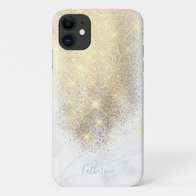 Eleganter personalisierter Goldmarmor-Glitzer Case-Mate iPhone Hülle (Rückseite)