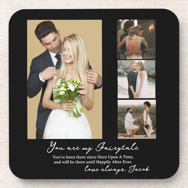 Eleganter Personalisierter Hochzeitstag FotoCollag Getränkeuntersetzer (Vorderseite)