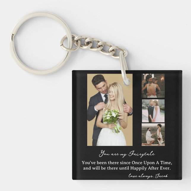 Eleganter Personalisierter Hochzeitstag FotoCollag Schlüsselanhänger (Vorderseite)