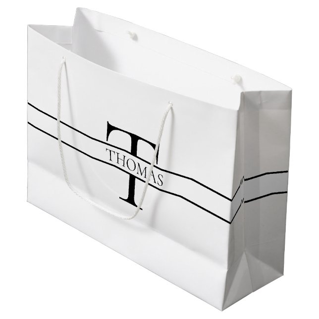 Eleganter Personalisierter Mit Monogramm Individue Große Geschenktüte (Vorderseite Schrägansicht)