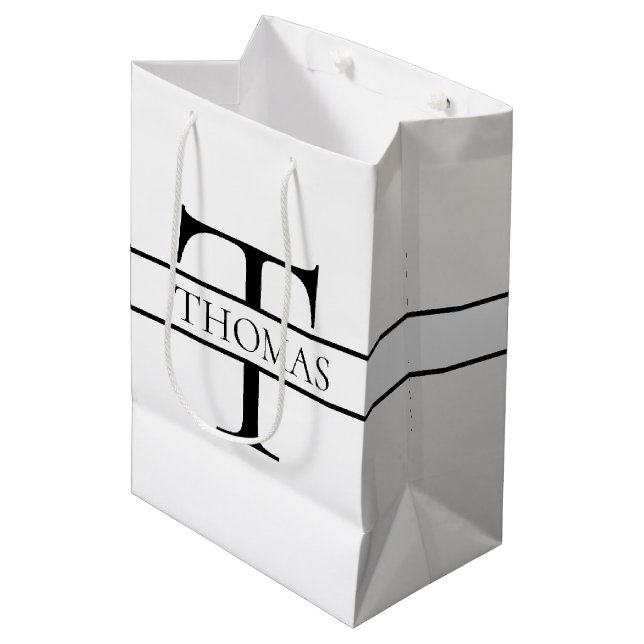 Eleganter Personalisierter Mit Monogramm Individue Mittlere Geschenktüte (Vorderseite Schrägansicht)